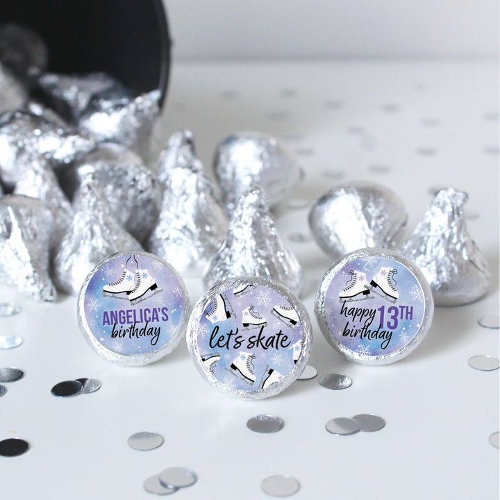 Personalized Ice Skating: Winter Kid's Birthday Party - Fits on Hershey's Kisses - 180 Stickers