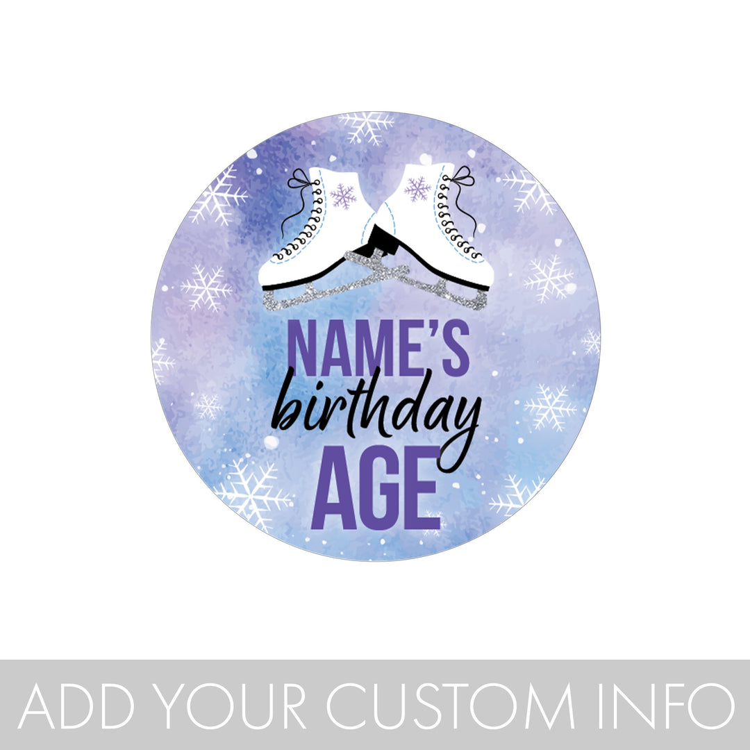 Personalized Ice Skating: Winter Kid's Birthday Party - Circle Label Stickers - 40 Pack