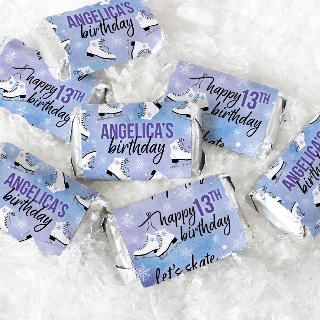 Patinaje sobre hielo personalizado: fiesta de cumpleaños infantil de invierno - Envoltorios para barra de dulces en miniatura de Hershey - 45 pegatinas