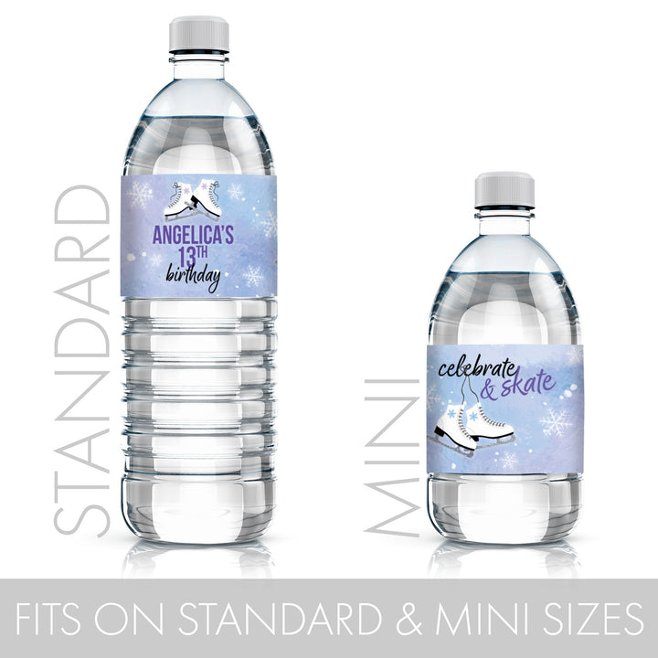 Personalized Ice Skating: Winter Kid's Birthday Party -  Water Bottle Label Stickers - 24 Waterproof Stickers