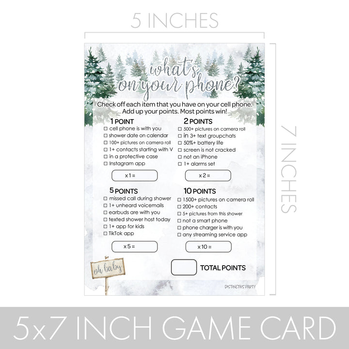 Baby It's Cold Outside Evergreen: Winter Baby Shower - What's On Your Phone and Word Scramble -  Baby Shower Game - Two Game Bundle -  20 Dual Sided Cards