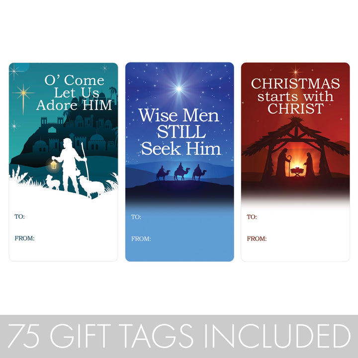Etiquetas adhesivas de regalo de Navidad: Fe cristiana religiosa - 75 pegatinas