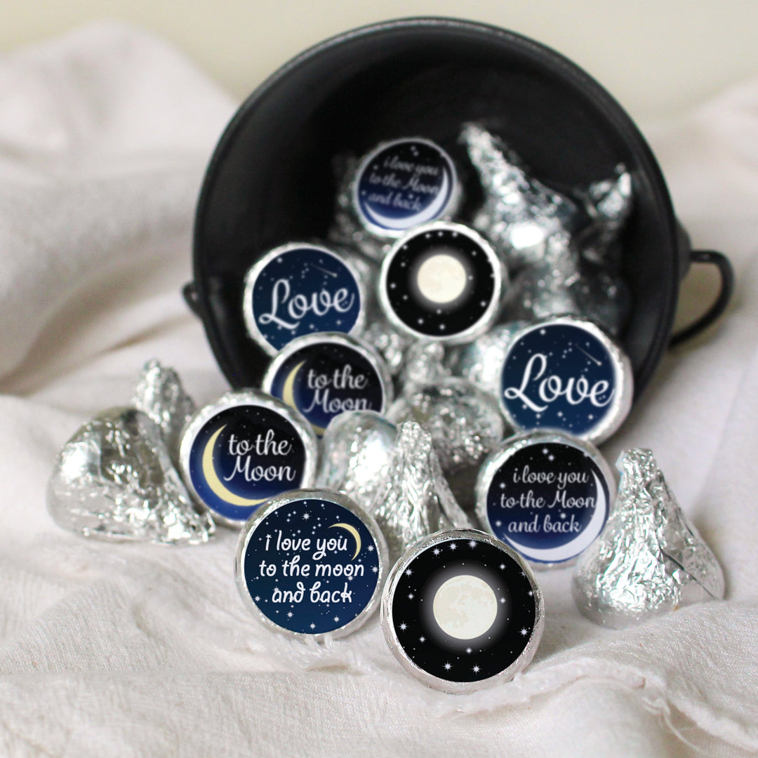 I Love You to the Moon and Back:  Baby Shower, Bridal Shower, Wedding - Favor Stickers - Fits on Hershey's Kisses 180 Stickers