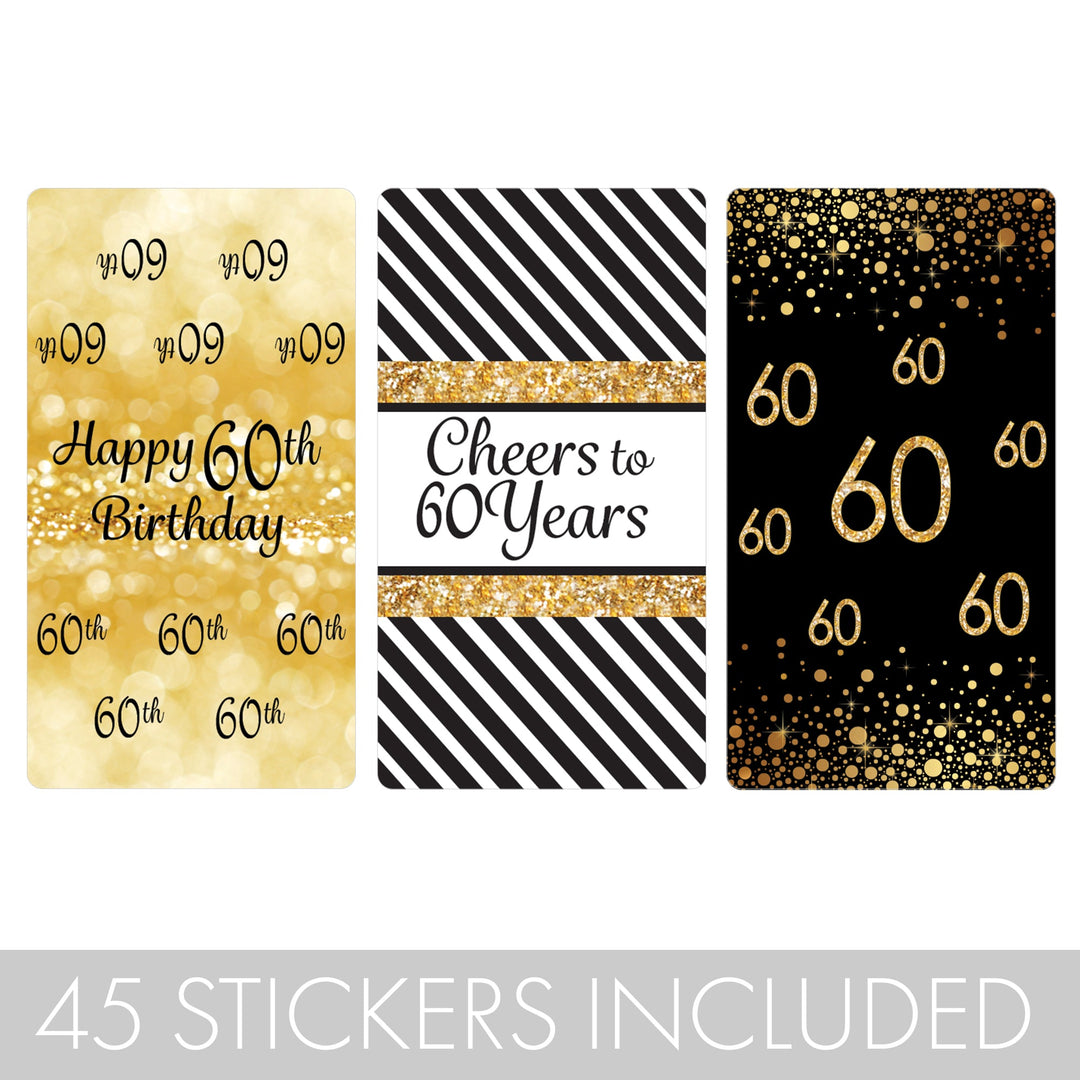 60th Birthday: Black & Gold - Hershey's Miniatures Candy Bar Wrappers Stickers - 45 Stickers