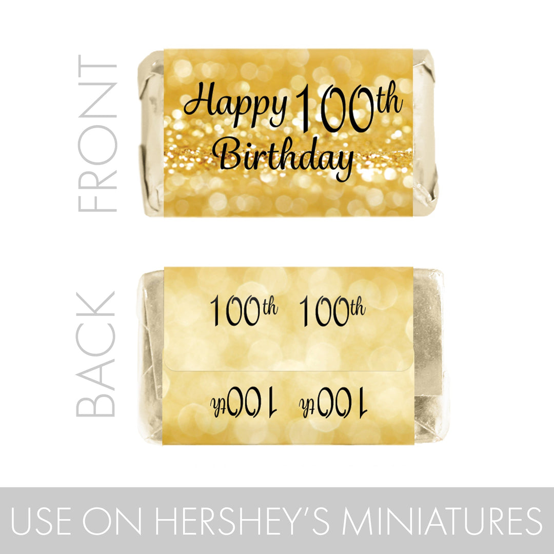Celebrate with Sparkles - Black & Gold 100th Birthday Party Candy Bar Stickers