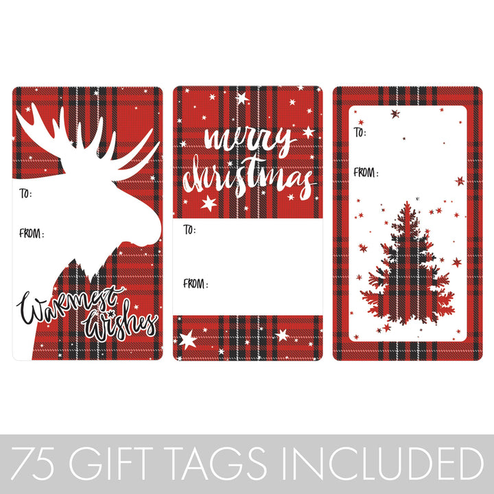 Christmas Gift Tag Stickers: Classic Plaid Christmas - 75 Stickers