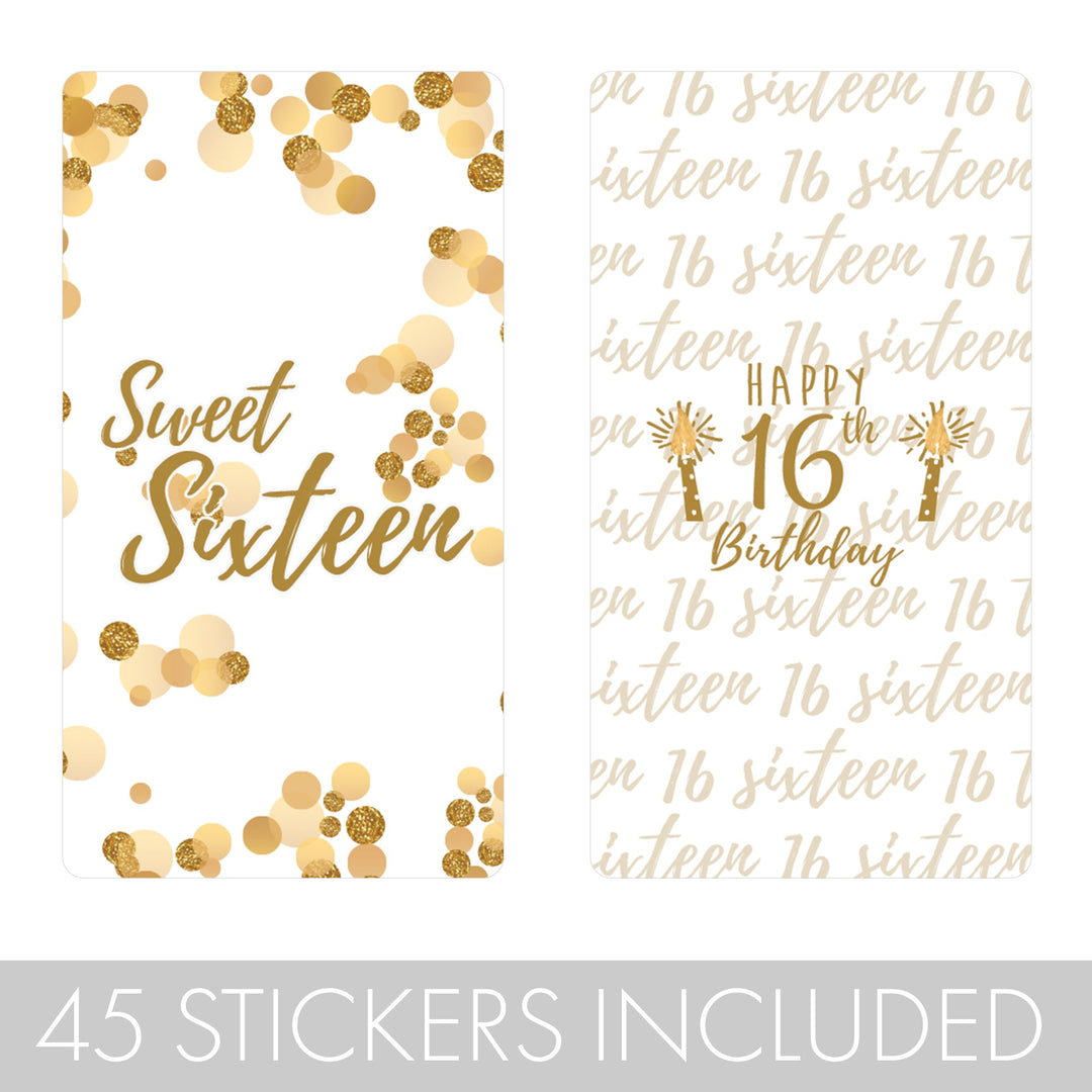 Sweet 16: White & Gold - Birthday Party Mini Candy Bar Wrappers - 45 Stickers