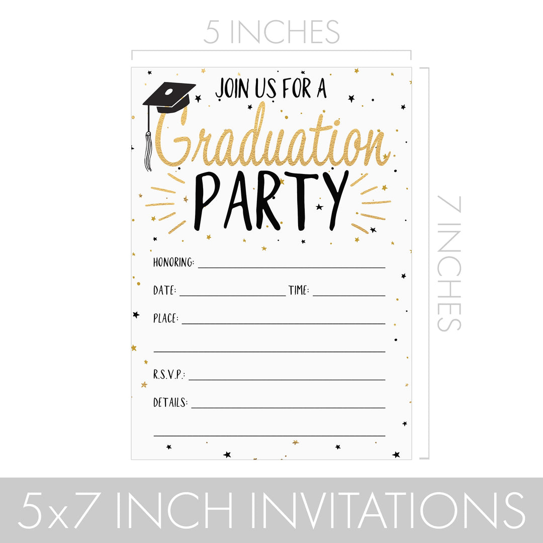 Tarjetas de invitación para fiesta de graduación con sobres, 25 unidades
