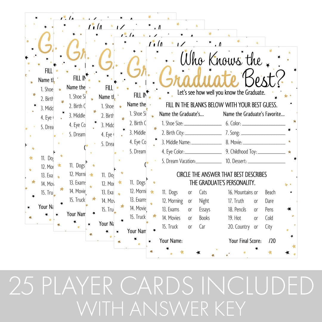 Clase de juego de fiesta de graduación de 2024: Quién conoce mejor al graduado - 25 cartas