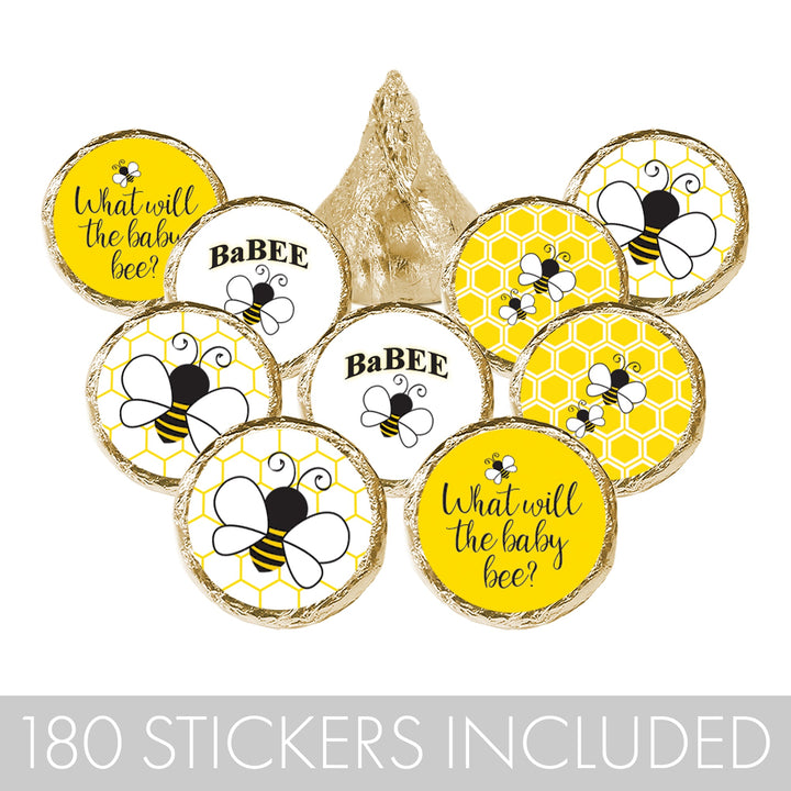 Bumble Bee: Gender Reveal Party - Favor Stickers - Fits on Hershey's Kisses - What Will Baby Bee - 180 Stickers