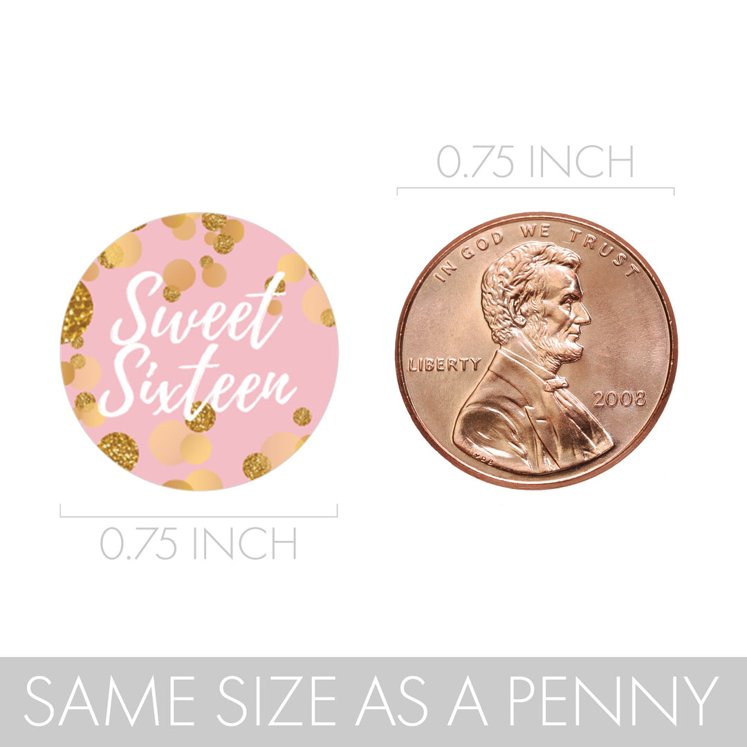 Sweet 16: Pink & Gold - Birthday Party Party Favor Stickers - Fits on Hershey's Kisses - 180 Stickers