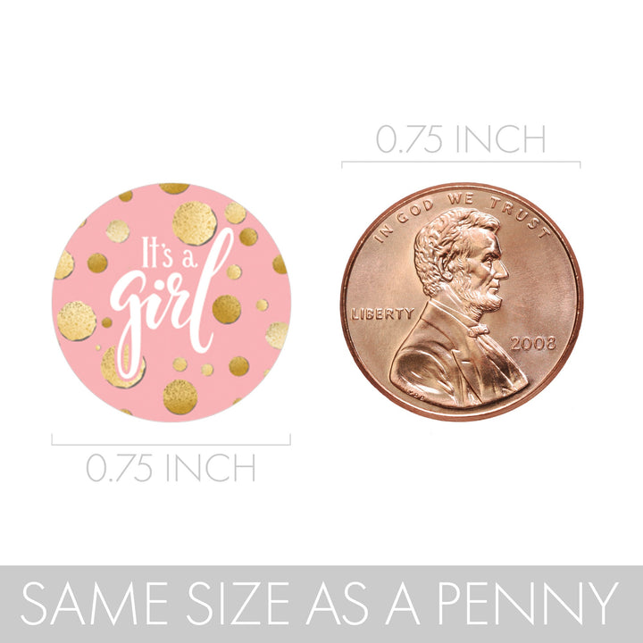 Confeti dorado: rosa - Pegatinas para regalos de baby shower de It's a Girl - Se adapta a Hershey's Kisses - 180 pegatinas