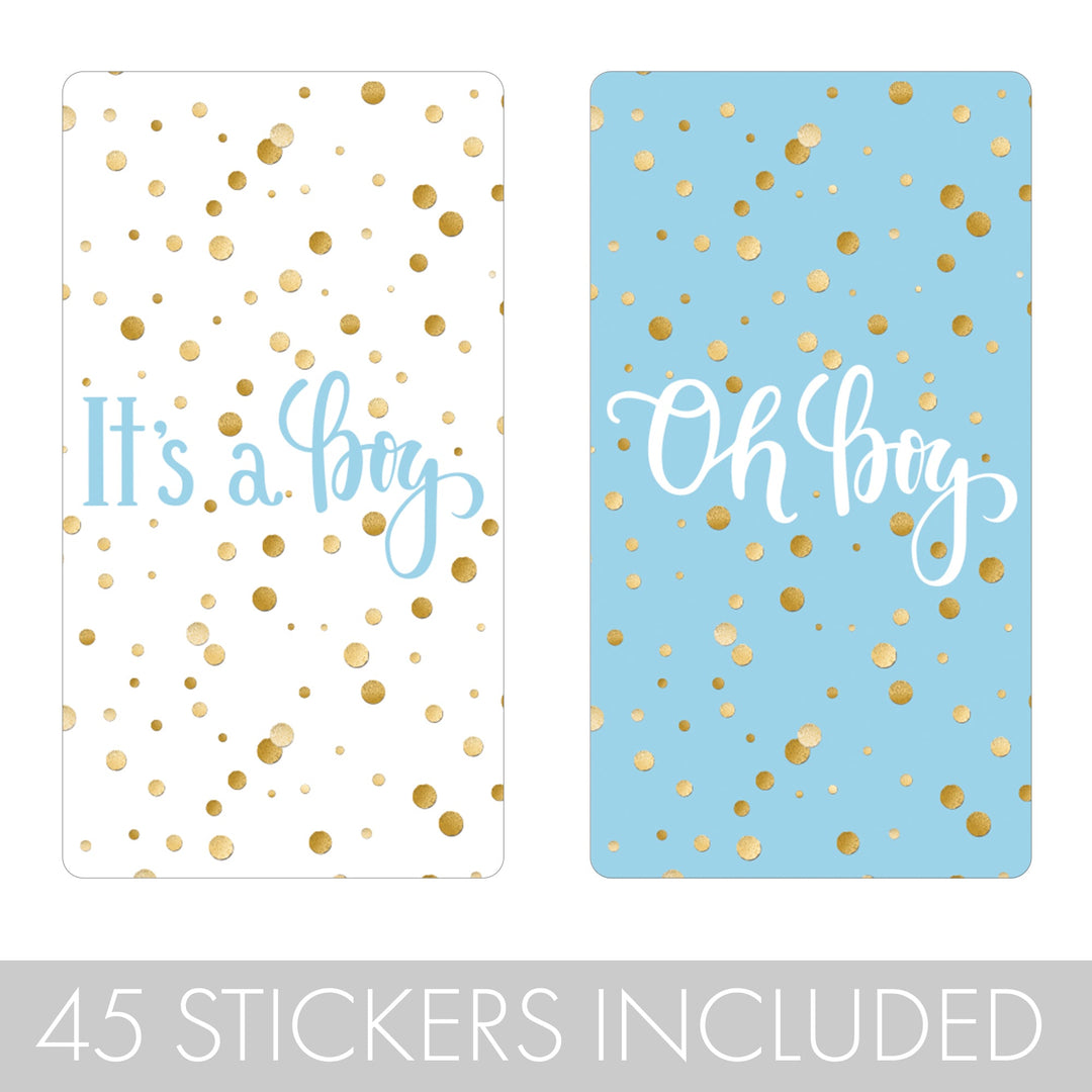 Gold Confetti: Blue -  It's a Boy Baby Shower - Mini Candy Bar Stickers - 45 Stickers