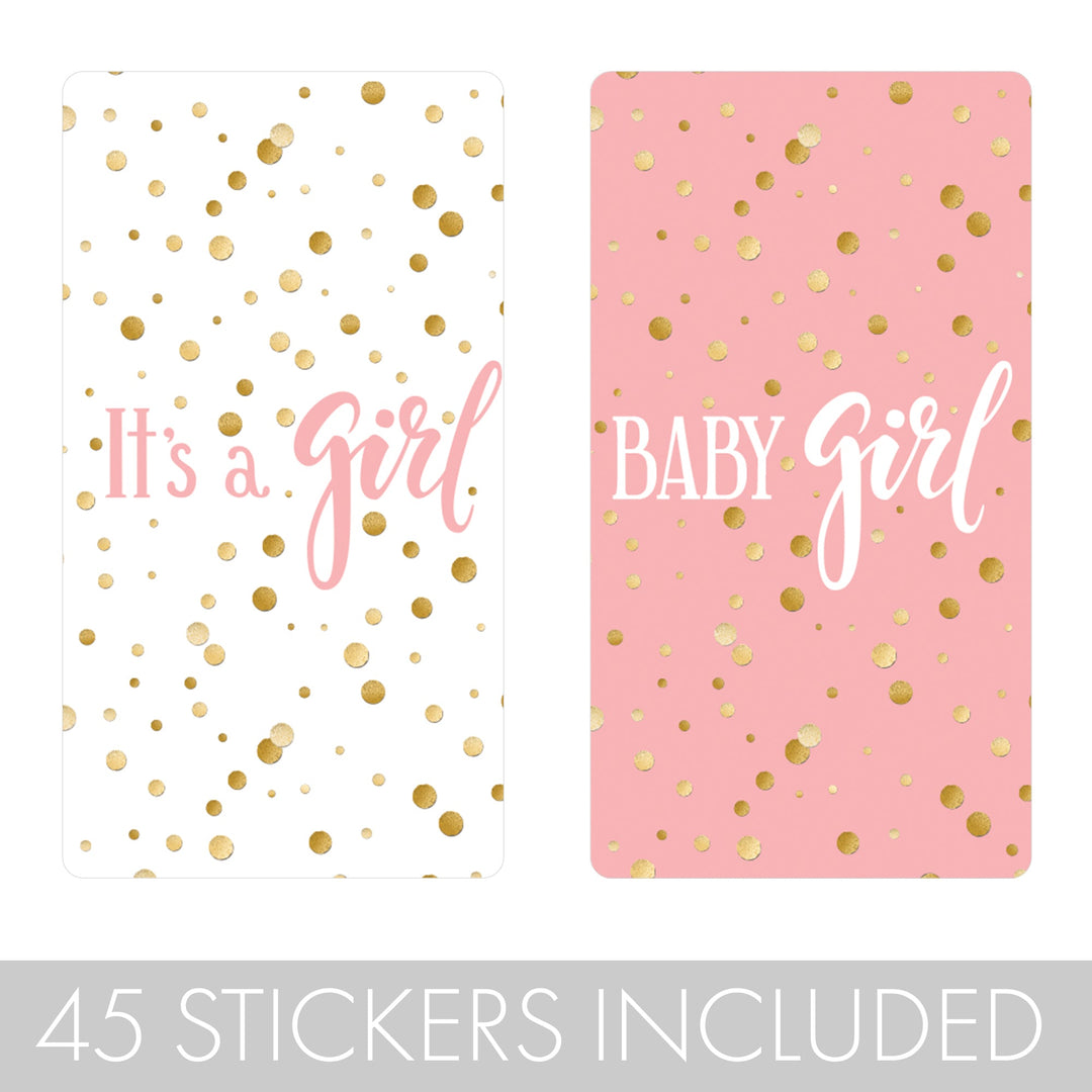 Confeti dorado: rosa - Mini pegatinas para barra de dulces It's a Girl Baby Shower - 45 pegatinas