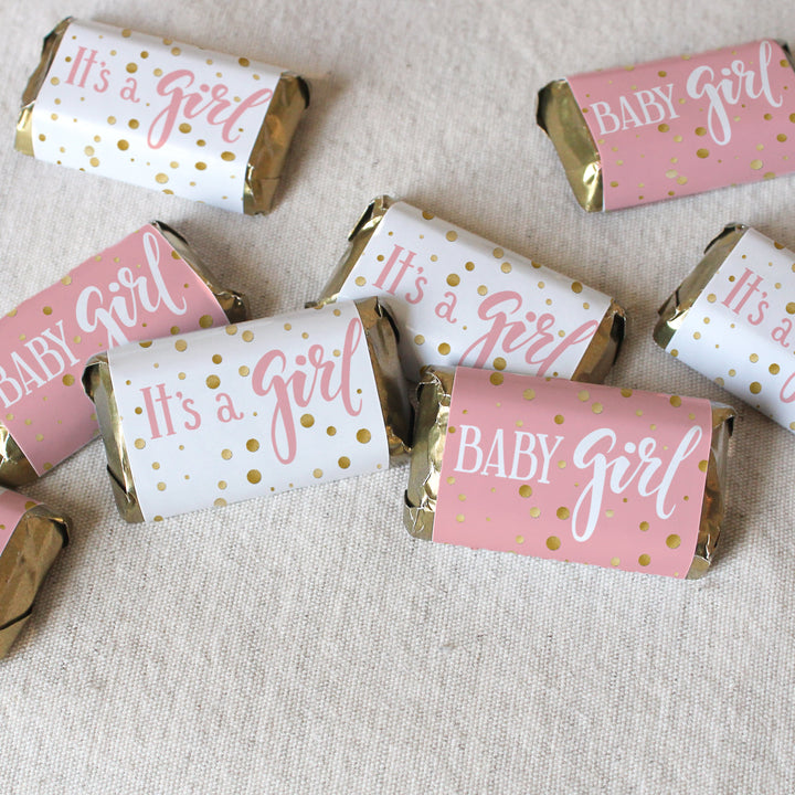 Confeti dorado: rosa - Mini pegatinas para barra de dulces It's a Girl Baby Shower - 45 pegatinas