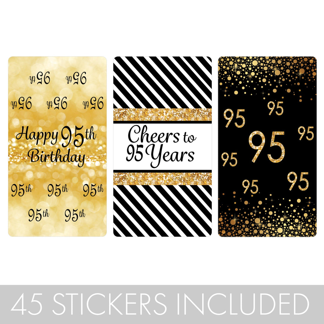 95th Birthday: Black and Gold -  Hershey's Miniatures Candy Bar Wrappers Stickers - 45 Stickers