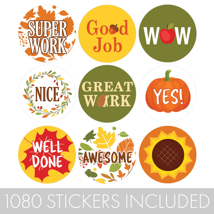 Motivational Teacher Reward Stickers for Students: Fall Theme (1,080 Stickers)