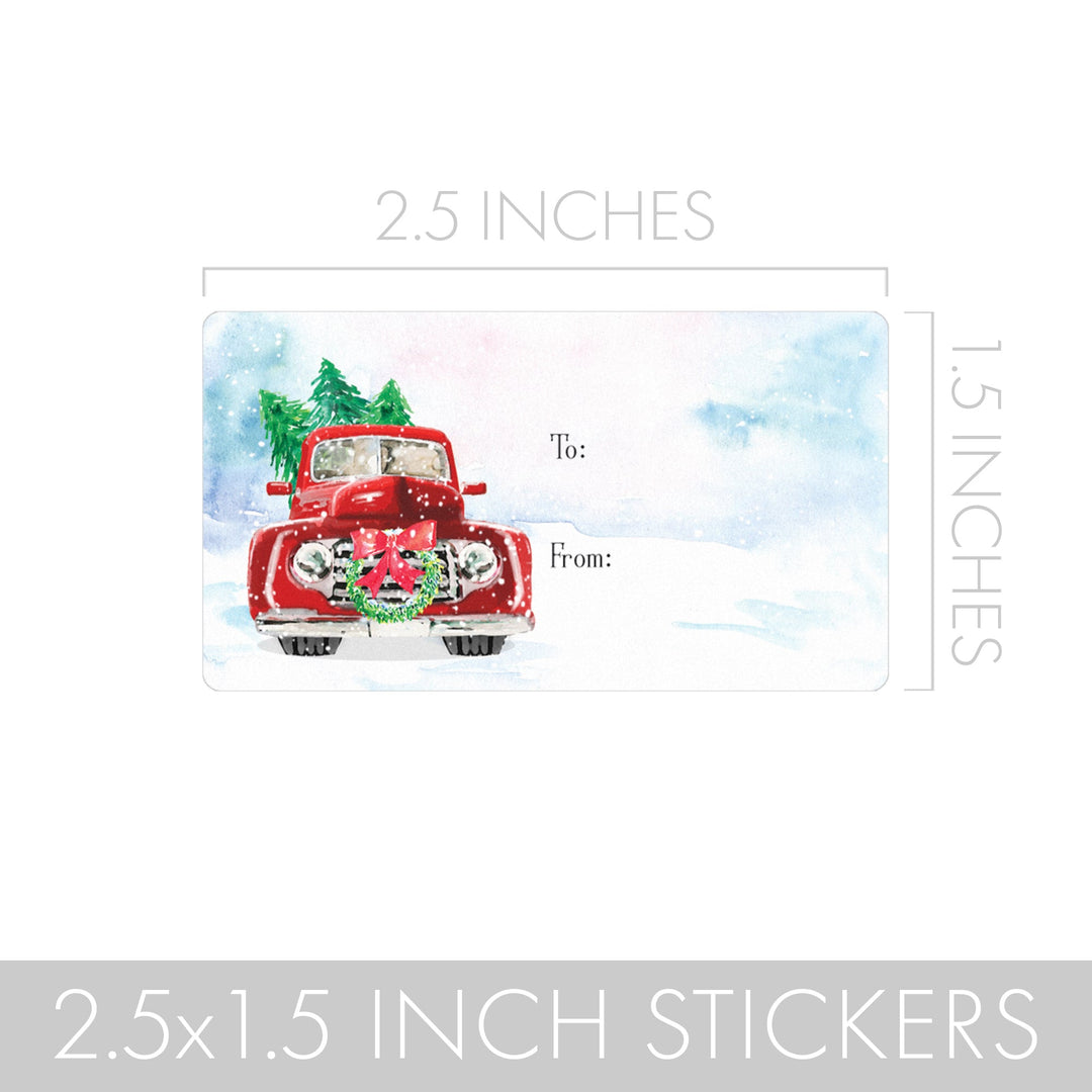 Christmas Gift Tag Stickers: Classic Vintage Red Truck - 75 Stickers