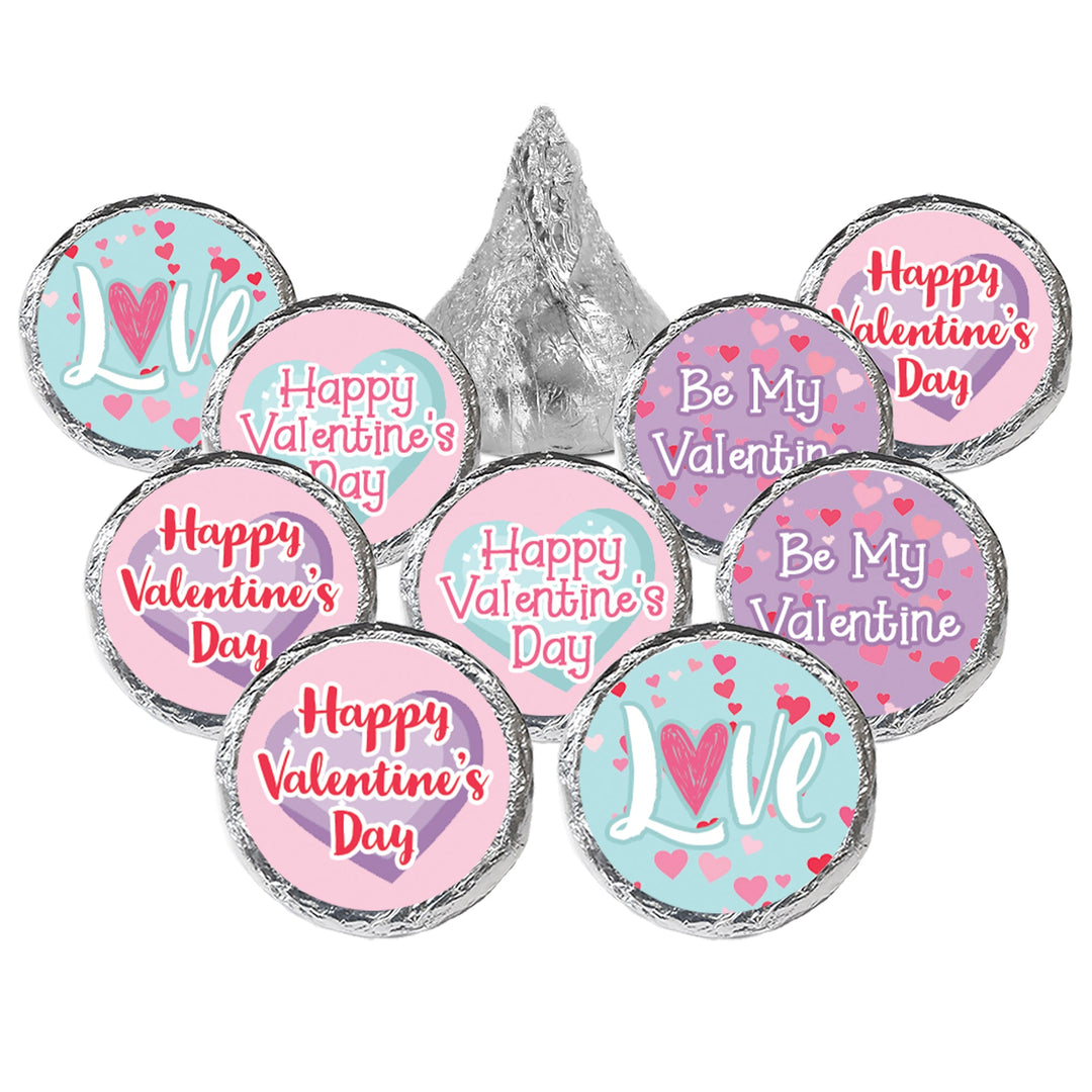 Valentine's Day Party: Pink & Teal - Candy Favor Stickers - Fits on Hershey® Kisses - 180 Stickers