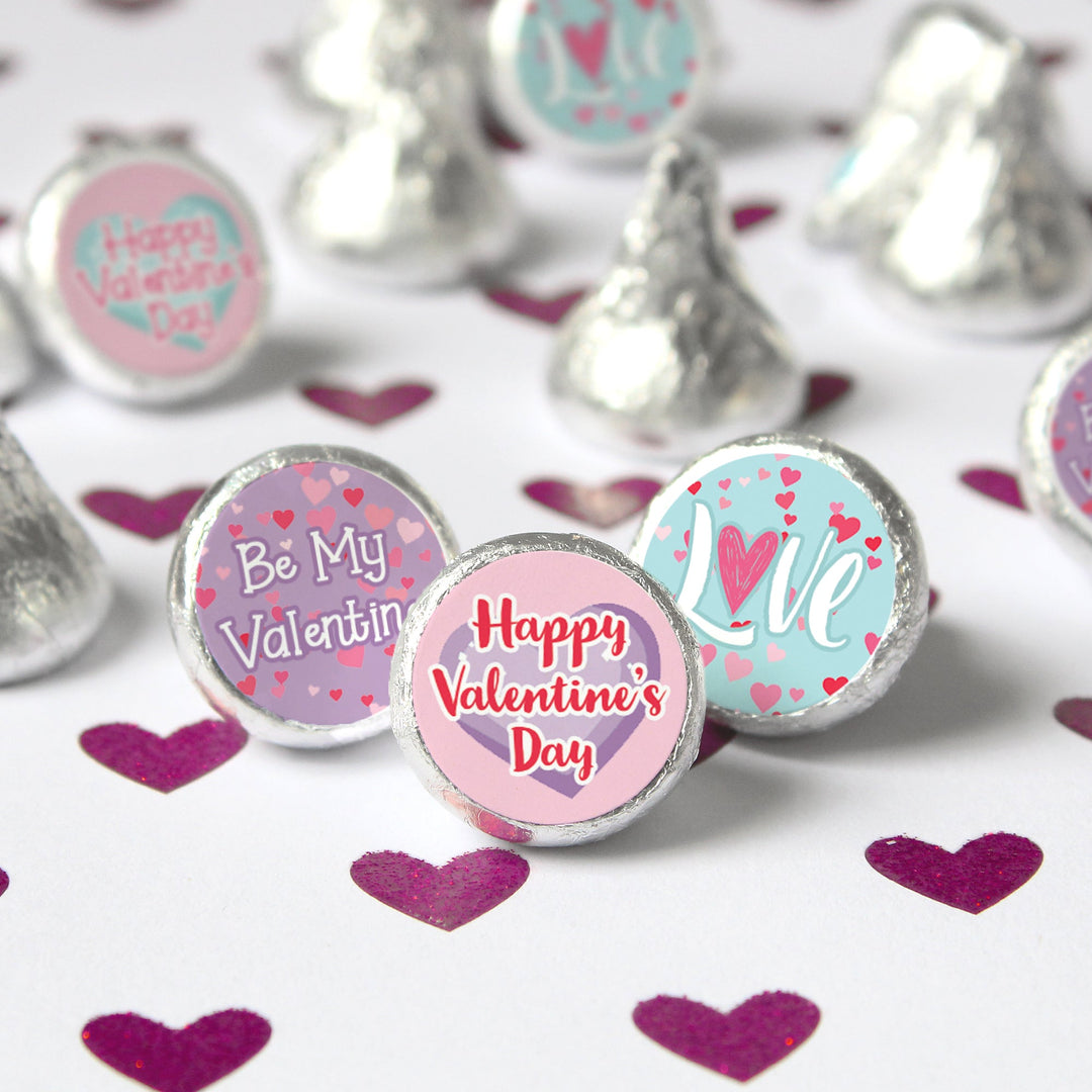 Fiesta del Día de San Valentín: rosa y verde azulado - Calcomanías de dulces - Se adapta a Hershey® Kisses - 180 calcomanías