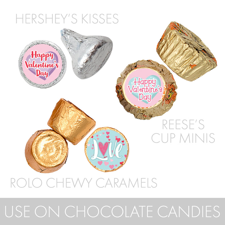 Fiesta del Día de San Valentín: rosa y verde azulado - Calcomanías de dulces - Se adapta a Hershey® Kisses - 180 calcomanías