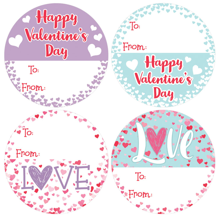 Valentine's Day Treat Stickers: Happy Valentine's Day Pastels - 40 Circle Stickers
