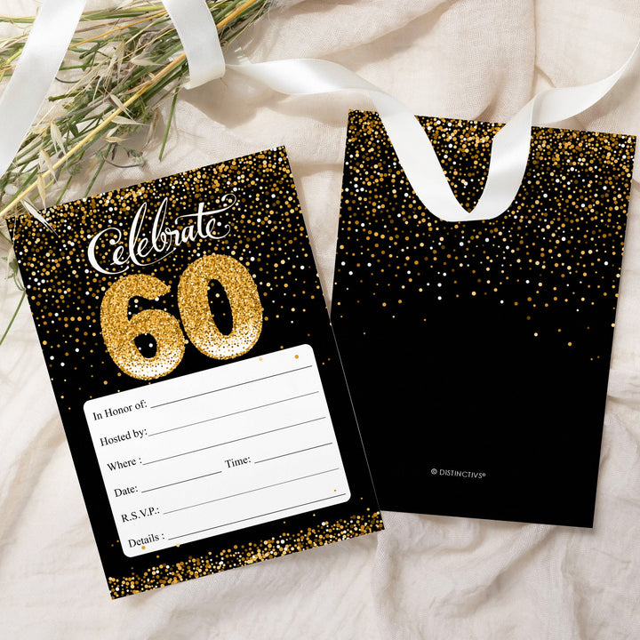 60th Birthday: Black & Gold Invitation Cards with Envelopes - Adult Birthday -  10 Pack