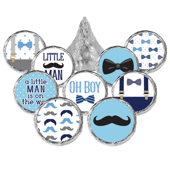 Little Man: Baby Shower - Favor Stickers - Fits on Hershey's Kisses - Boy, Bowtie - 180 Stickers