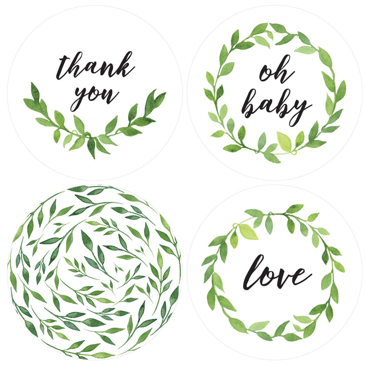 Greenery: Pegatinas de agradecimiento para baby shower - 40 pegatinas
