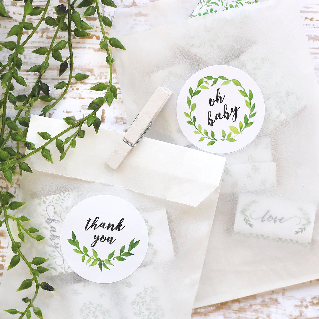 Greenery: Baby Shower Thank You Stickers - 40 Stickers