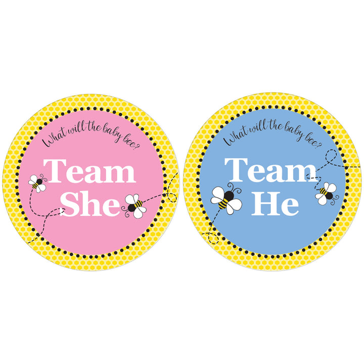 Bumble Bee: Gender Reveal Party - What Will Baby Bee Stickers -  Team She or He - 40 Stickers
