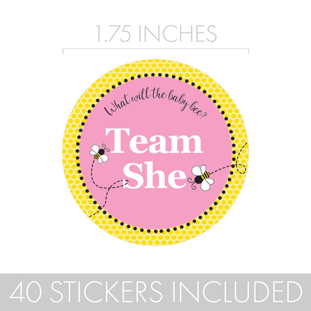 Bumble Bee: Gender Reveal Party - What Will Baby Bee Stickers -  Team She or He - 40 Stickers