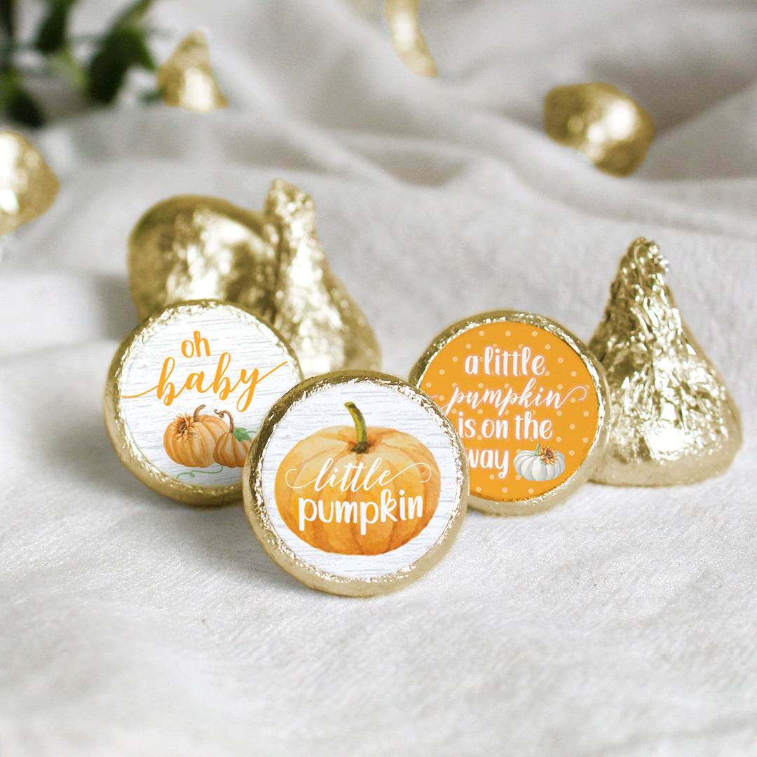 Little Pumpkin: Naranja - Baby Shower - Pegatinas para regalos de fiesta - Se adapta a Hershey's Kisses - 180 pegatinas