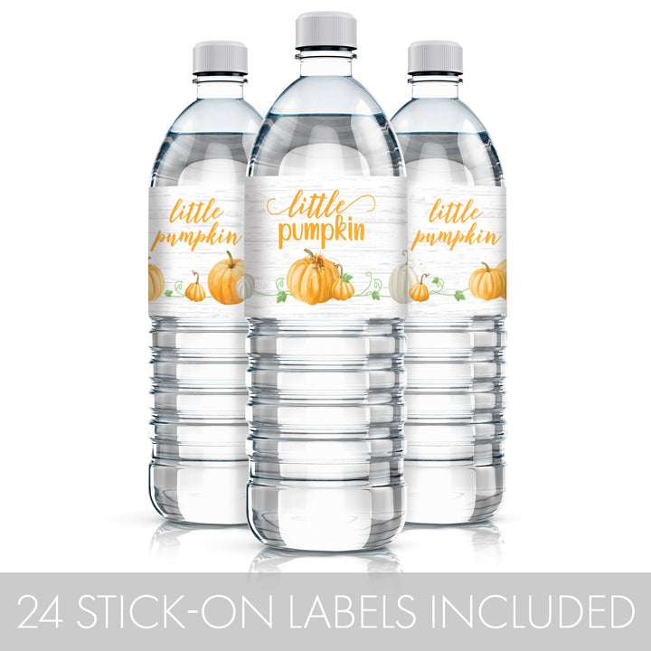 Little Pumpkin: Naranja - Baby Shower - Etiquetas adhesivas para botellas de agua - Impermeable - Paquete de 24