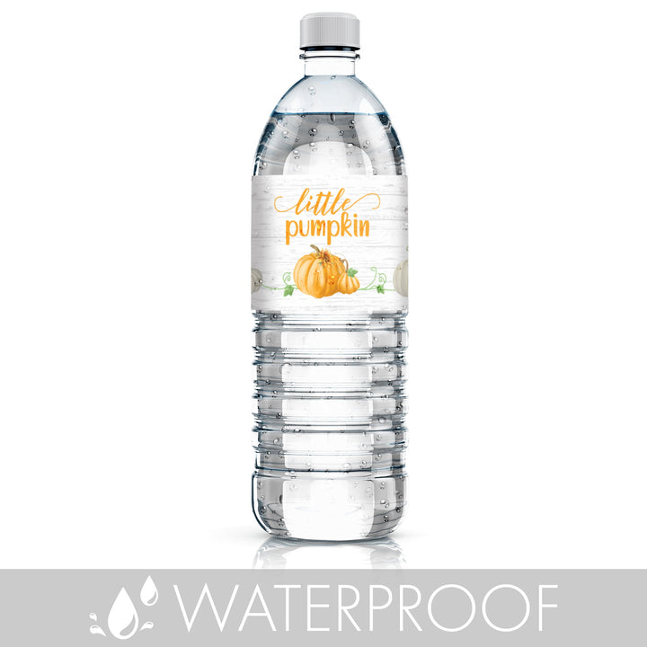 Little Pumpkin: Naranja - Baby Shower - Etiquetas adhesivas para botellas de agua - Impermeable - Paquete de 24