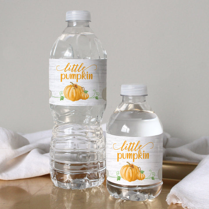 Little Pumpkin: Orange -  Baby Shower - Water Bottle Label Stickers - Waterproof - 24 Pack