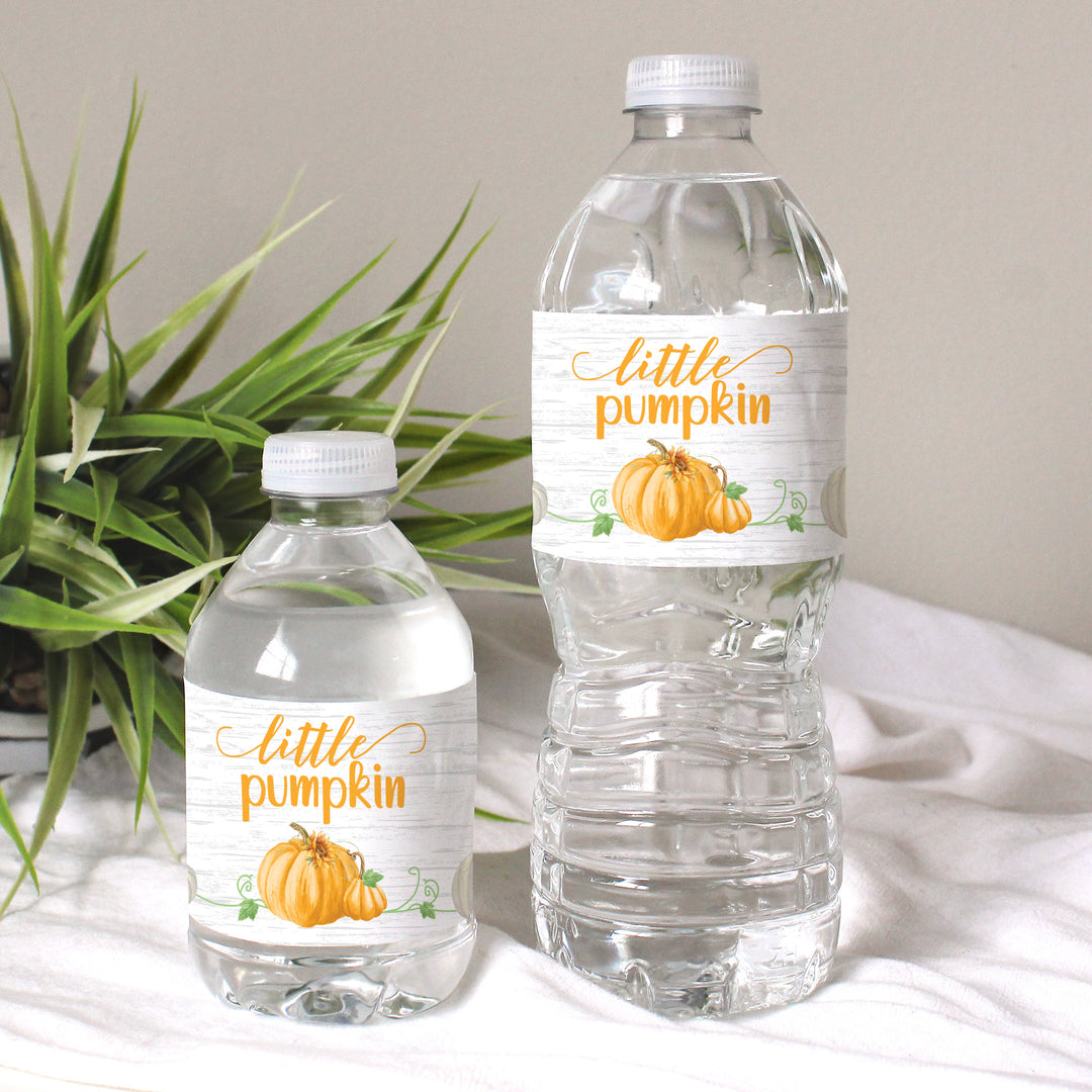 Little Pumpkin: Orange -  Baby Shower - Water Bottle Label Stickers - Waterproof - 24 Pack