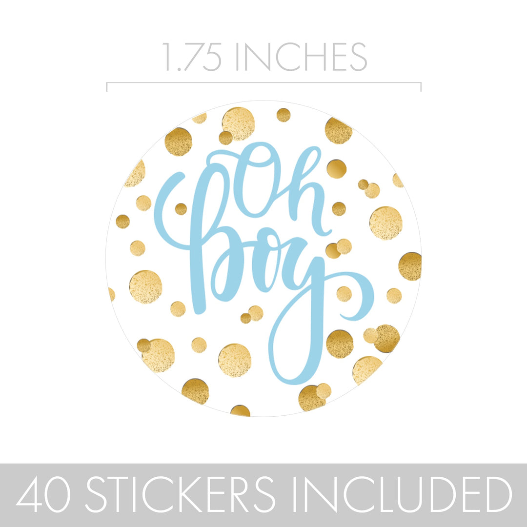 Gold Confetti: Blue - It's a  Boy Baby Shower - Round Labels - 40 Stickers