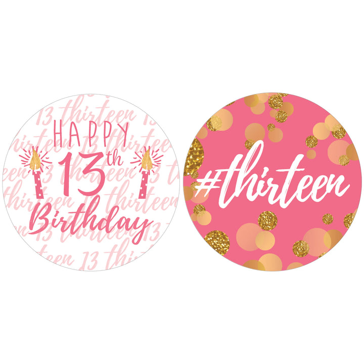Thirteenth Birthday: Gold Confetti Pink & Gold - Party Favor Labels - 40 Stickers