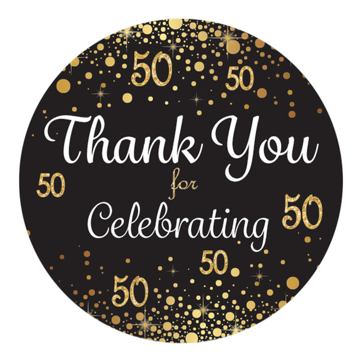 50 cumpleaños: negro y dorado - Cumpleaños de adultos - Pegatinas de agradecimiento - 40 pegatinas