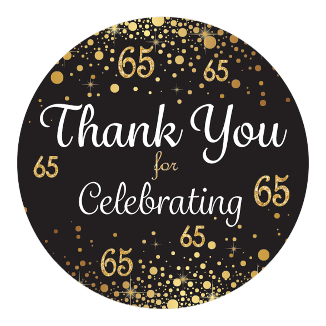 65 cumpleaños: negro y dorado - Cumpleaños de adultos - Pegatinas de agradecimiento - 40 pegatinas