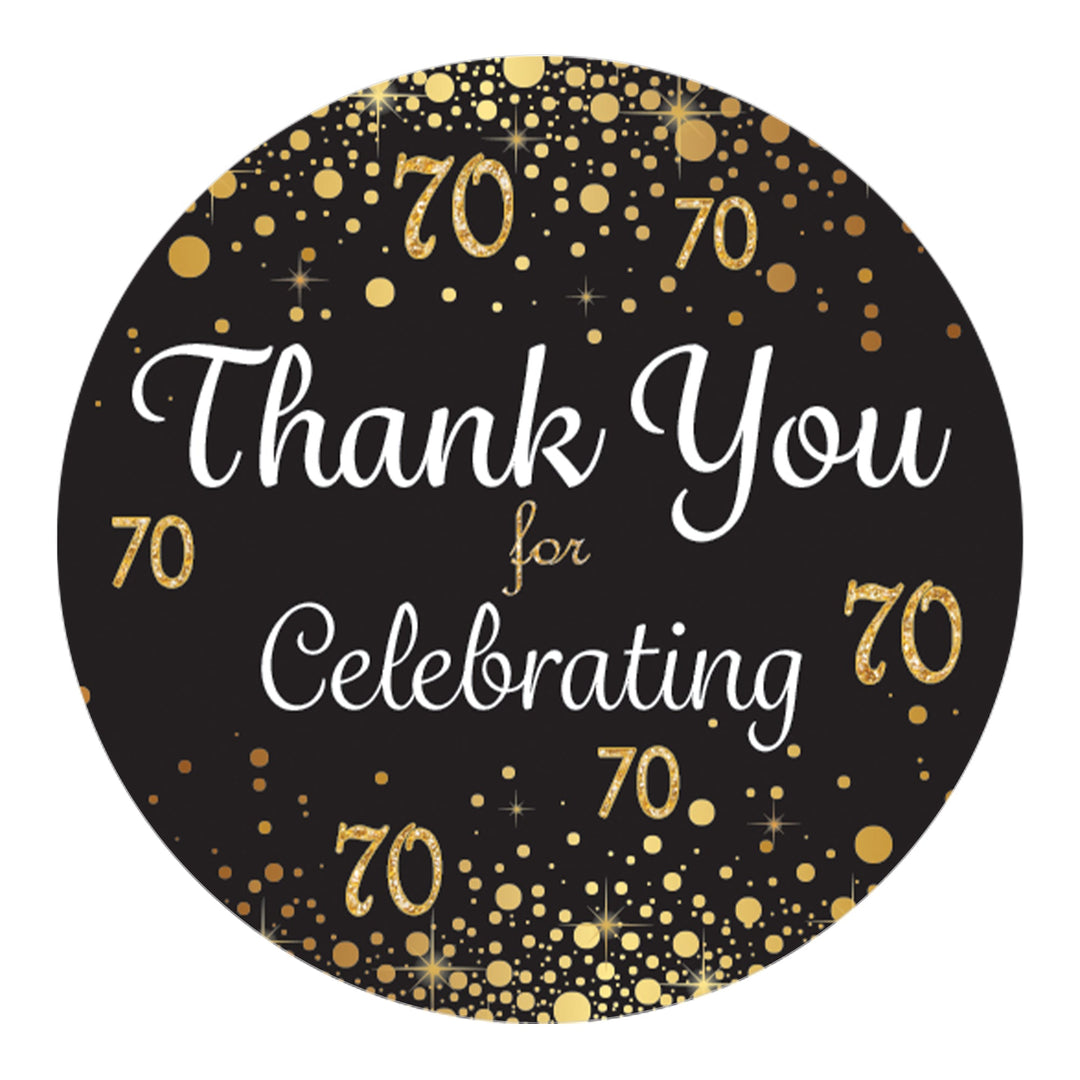 70th Birthday: Black & Gold - Adult Birthday - Thank You Stickers - 40 Stickers