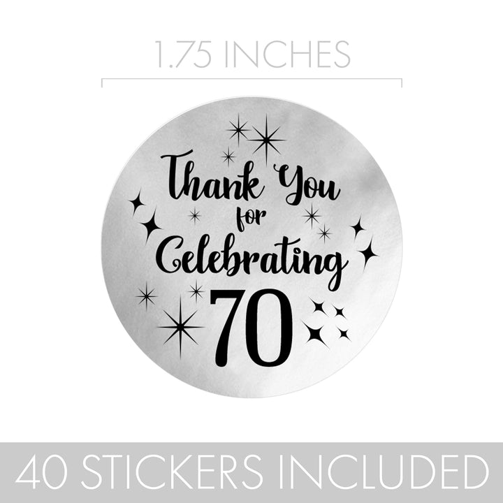 Commemorate 70 Years - Black and Silver Thank You Stickers 