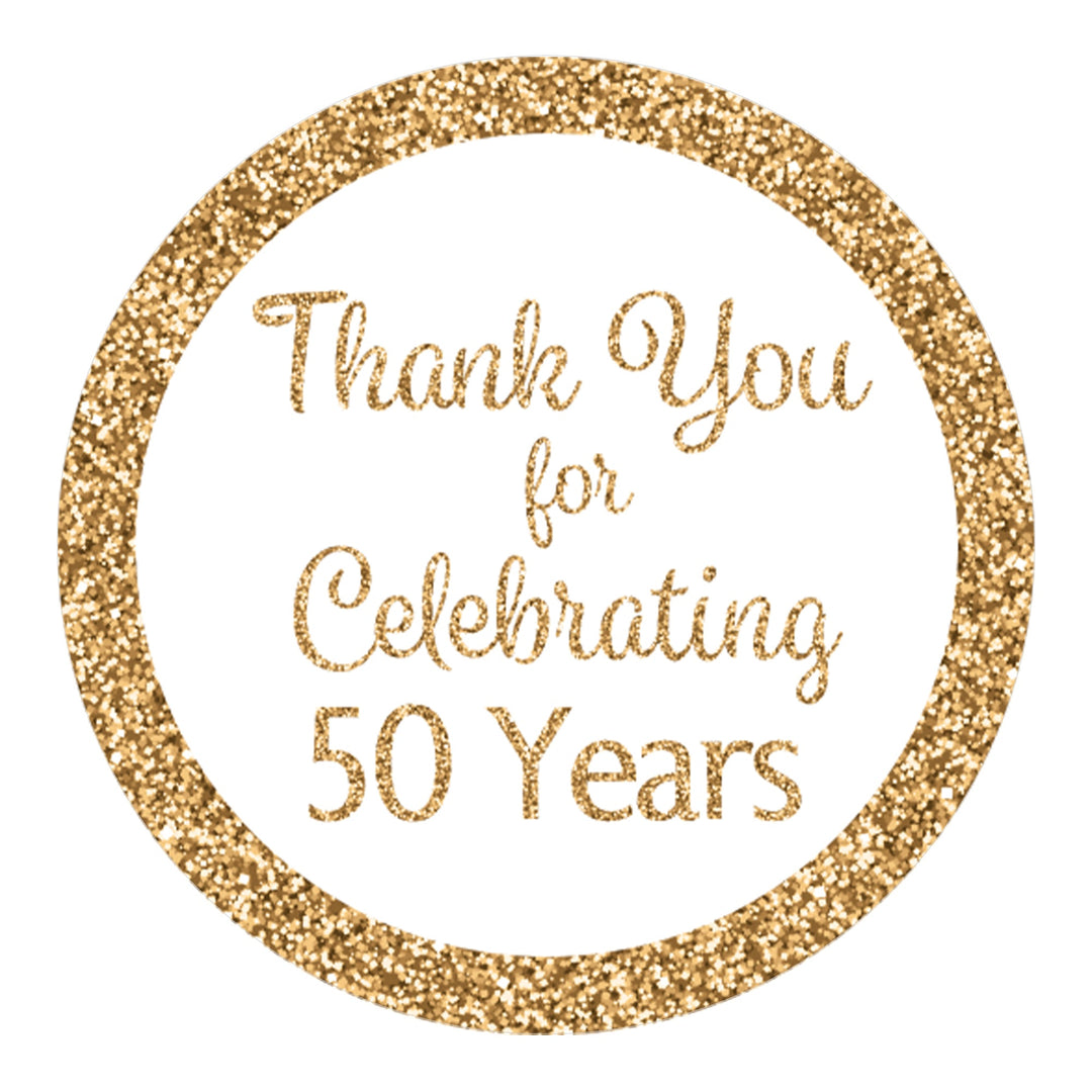 White and Gold 50 Years Thank You Stickers - 1.75 in - 40 Labels