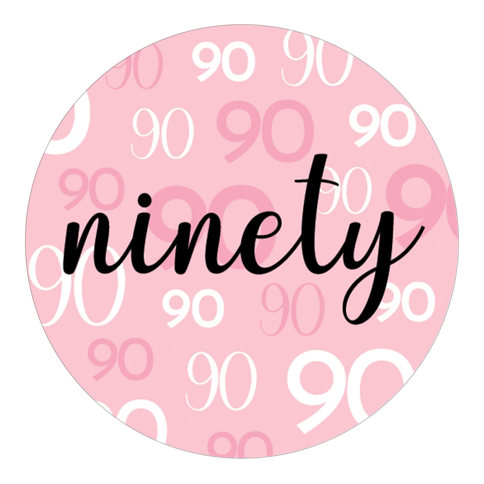 90th Birthday: Pink and Black - Adult Birthday -  Round Favor Stickers - 40 Stickers - Distinctivs Party