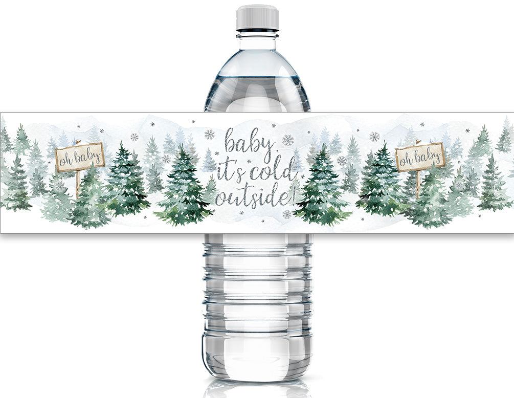 Baby It's Cold Outside Evergreen: Winter Baby Shower - Etiquetas adhesivas para botellas de agua - 24 pegatinas impermeables