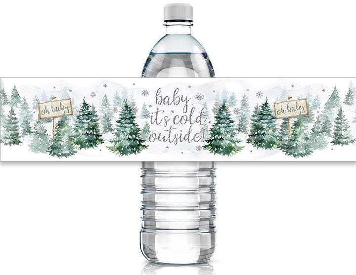 Baby It's Cold Outside Evergreen: Winter Baby Shower - Water Bottle Label Stickers - 24 Waterproof Stickers