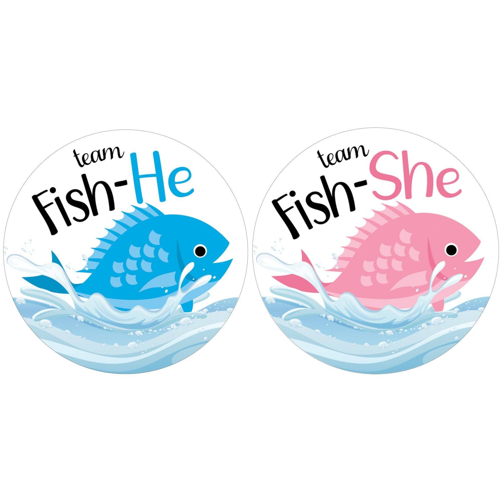 Fishing Baby Gender Reveal Party -Team Fish-He or Fish-She Stickers - 40 Stickers - Distinctivs Party