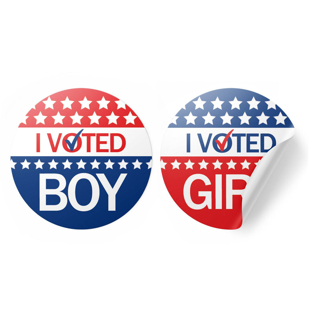 Patriotic: Baby Gender Reveal Party - Vote Boy or Girl Stickers - 40 Stickers - Distinctivs Party