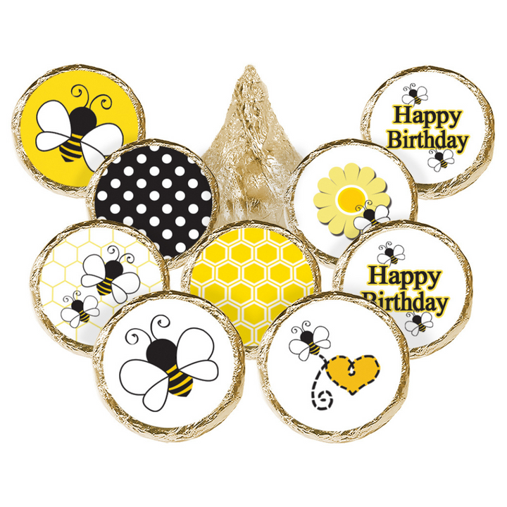 Bumble Bee: Cumpleaños infantil - Pegatinas para regalos de fiesta - Se adapta a Hershey's Kisses - 180 pegatinas